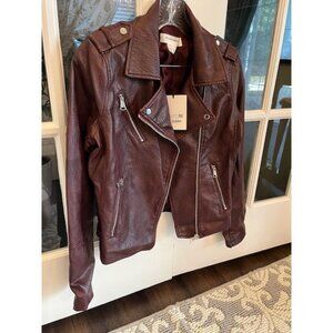 NWT GLAMOROUS Burgundy Vegan Leather Jacket Size Small